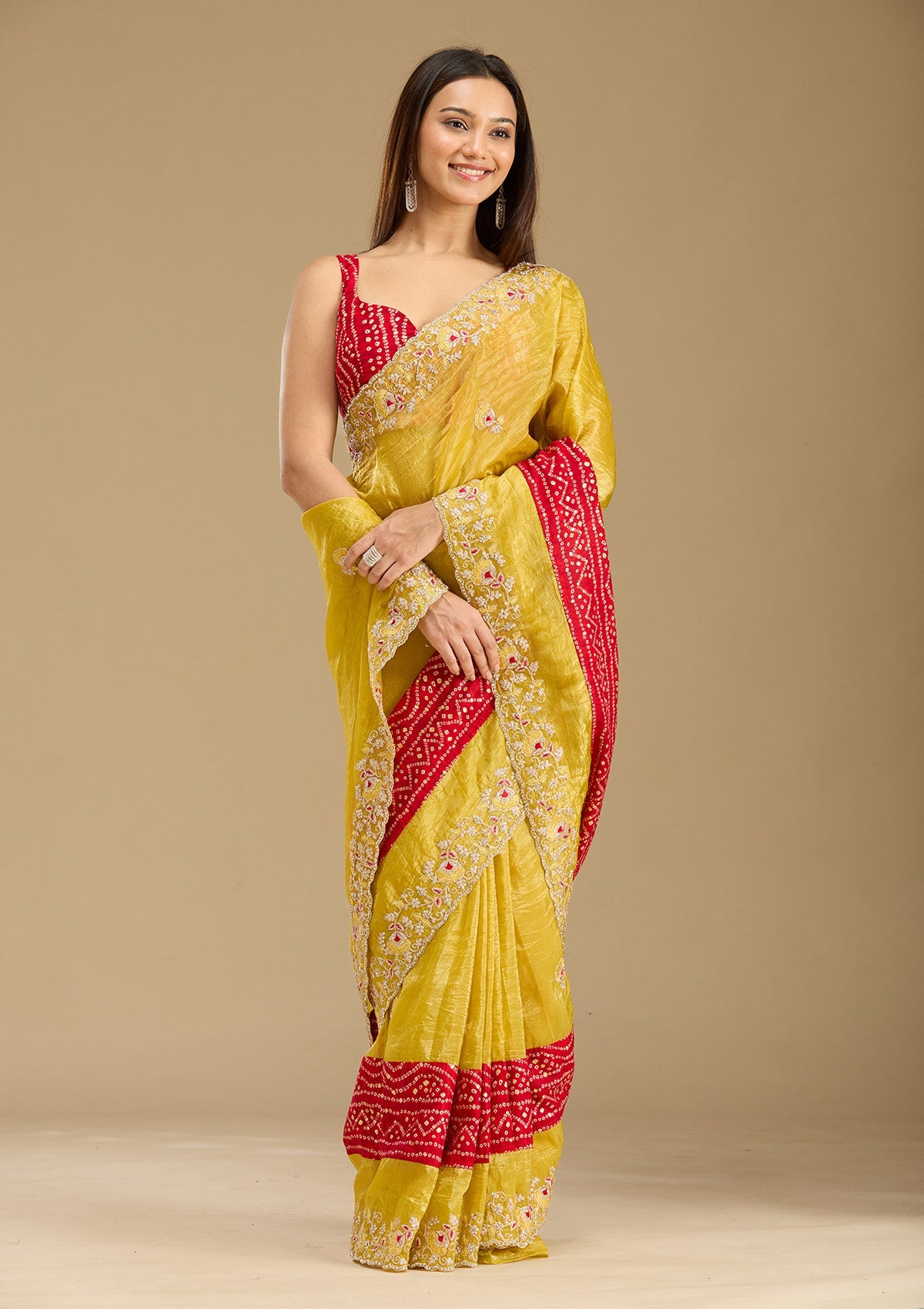 Mustard Zariwork (Gold) Tissue Saree