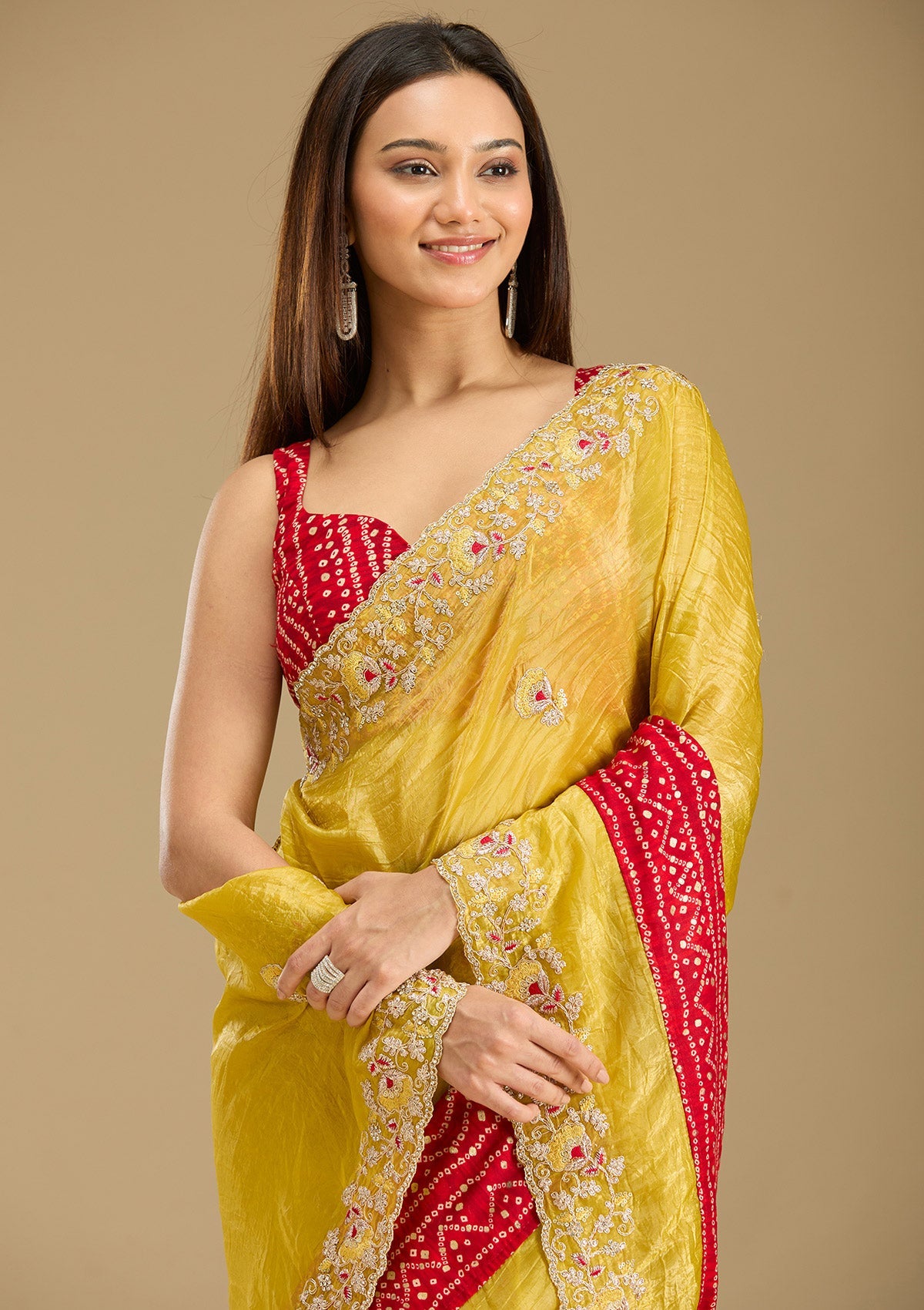 Mustard Zariwork (Gold) Tissue Saree