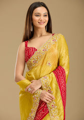 Mustard Zariwork (Gold) Tissue Saree