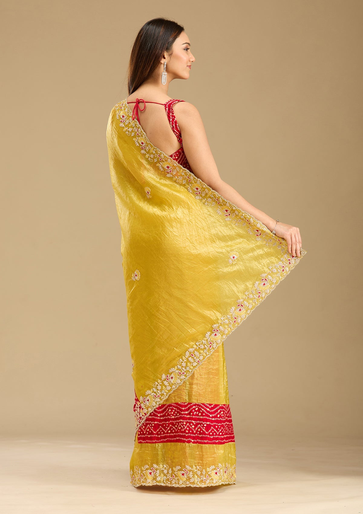 Mustard Zariwork (Gold) Tissue Saree