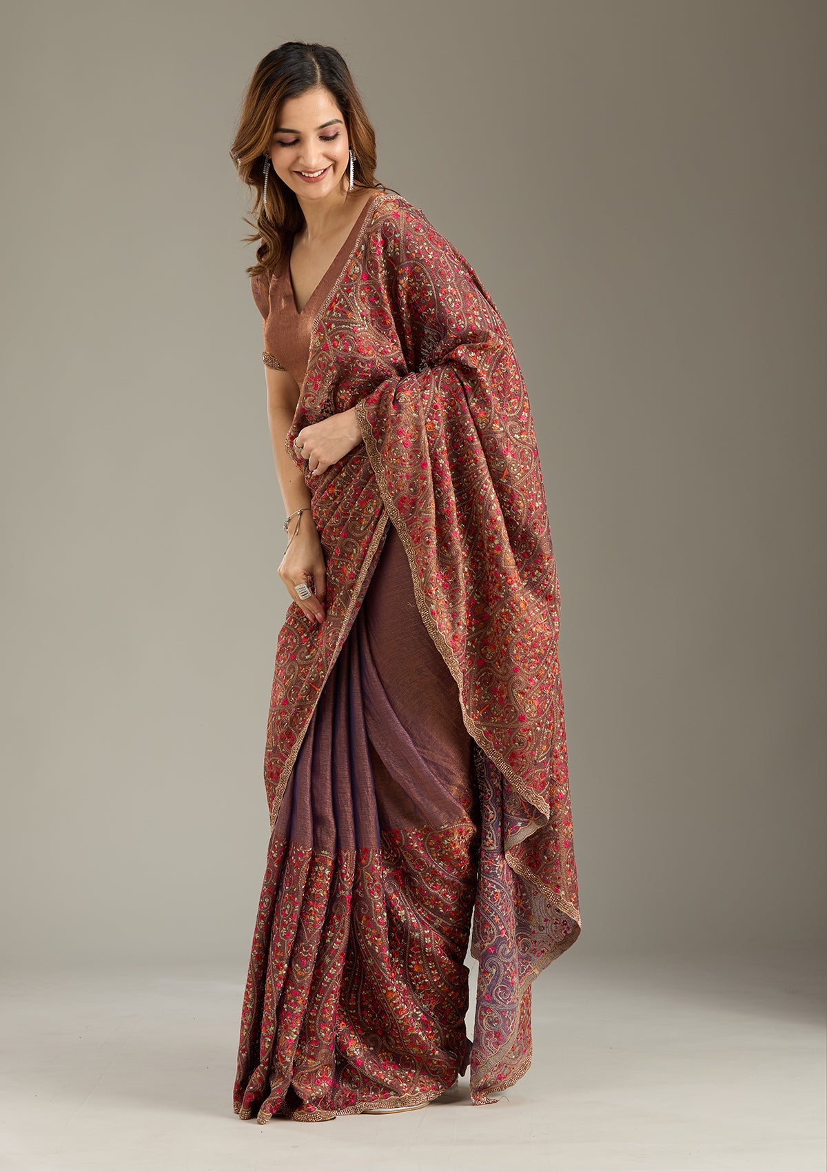 Copper Kashmiri Tissue Saree