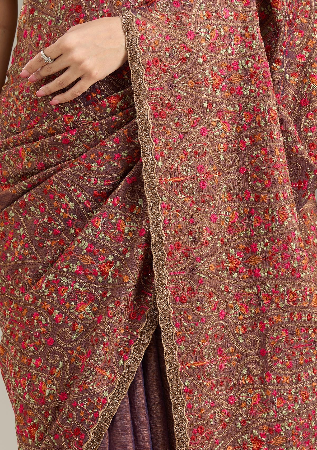 Copper Kashmiri Tissue Saree