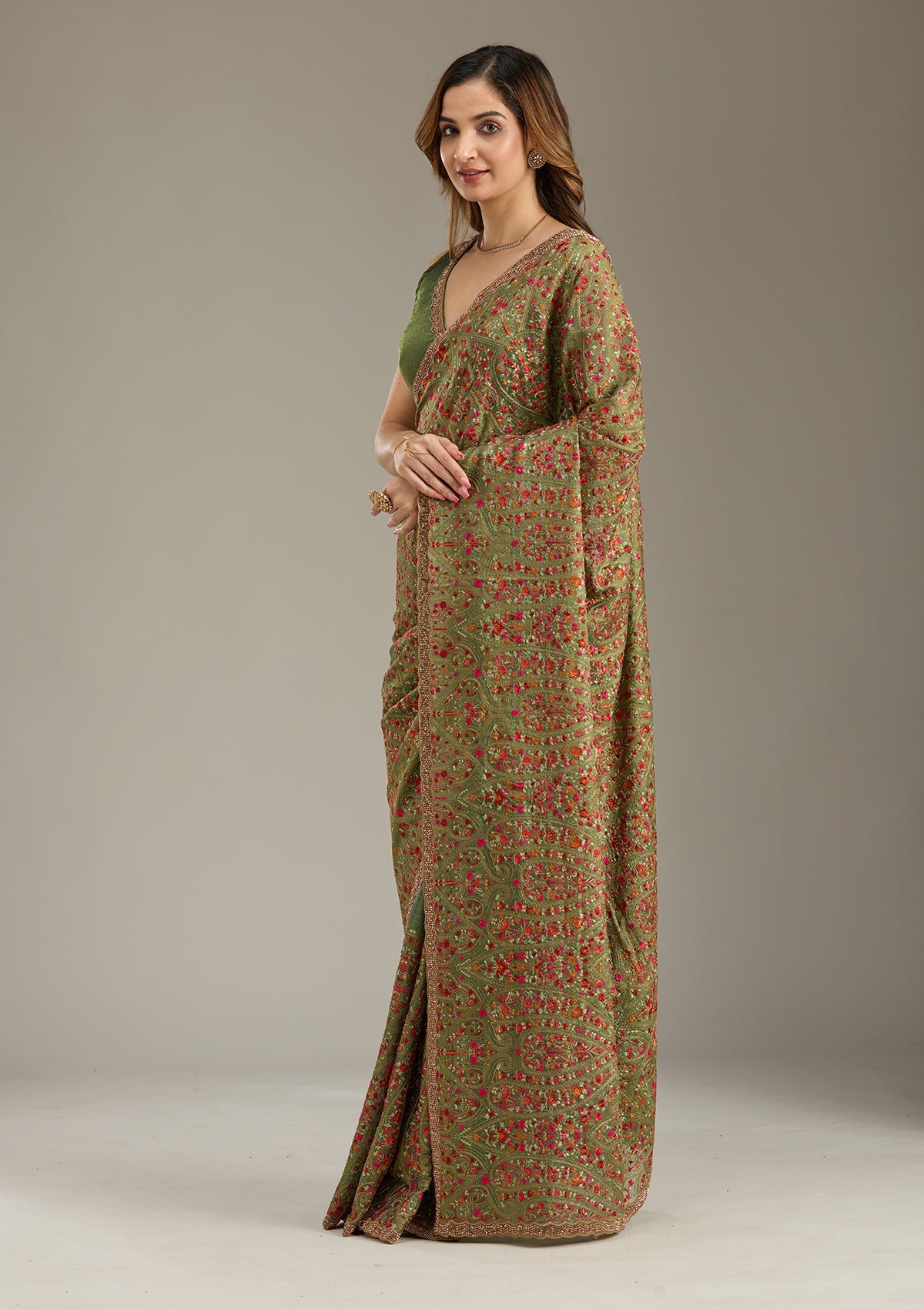 Green Kashmiri Tissue Saree
