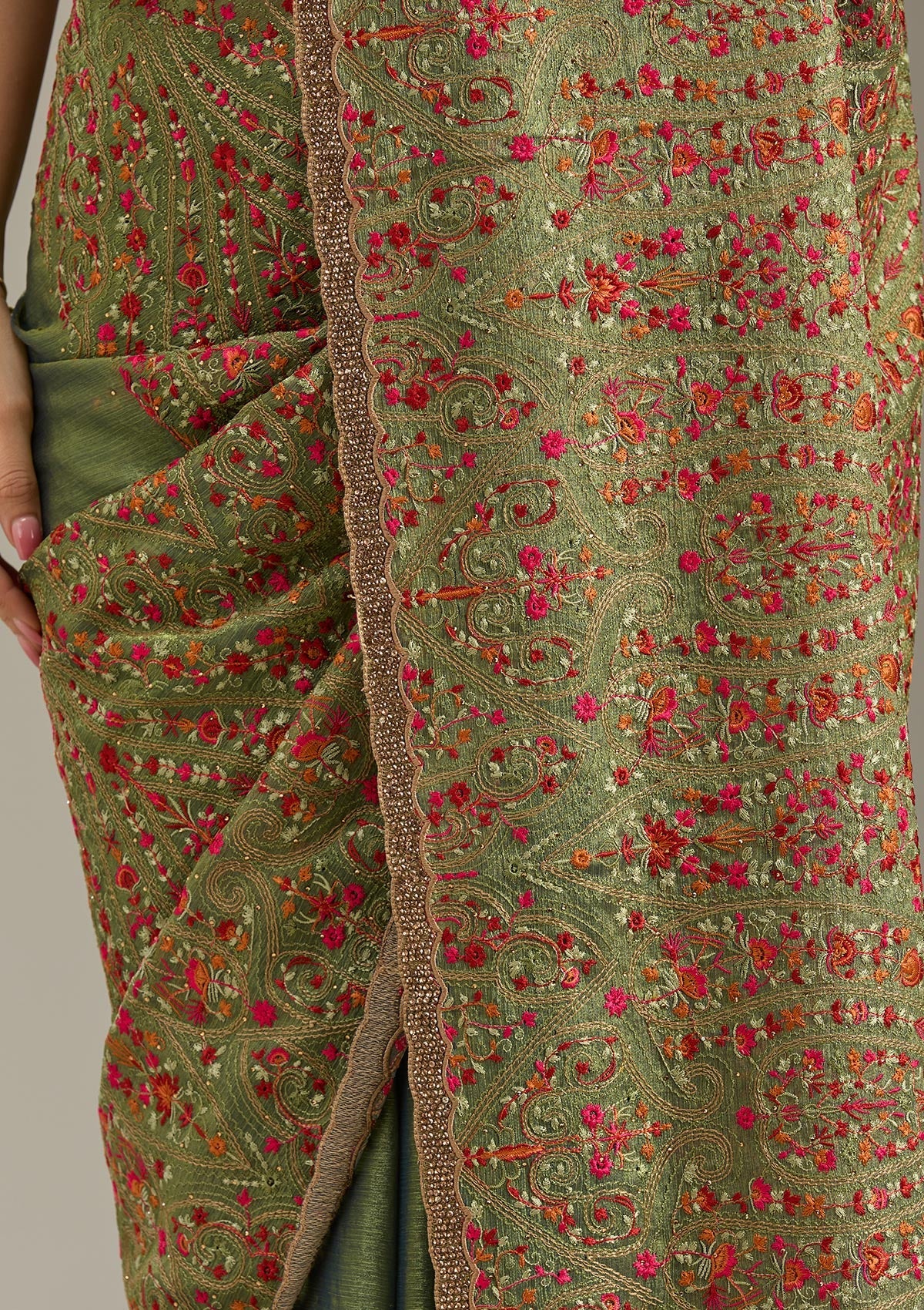 Green Kashmiri Tissue Saree