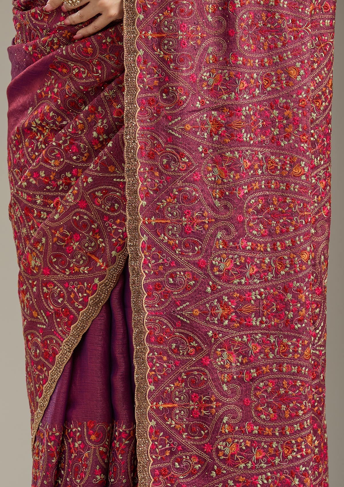 Wine Kashmiri Tissue Saree