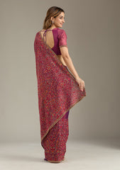 Wine Kashmiri Tissue Saree