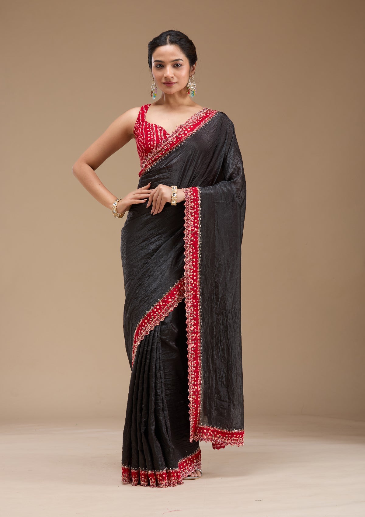 Black Printed Satin Saree