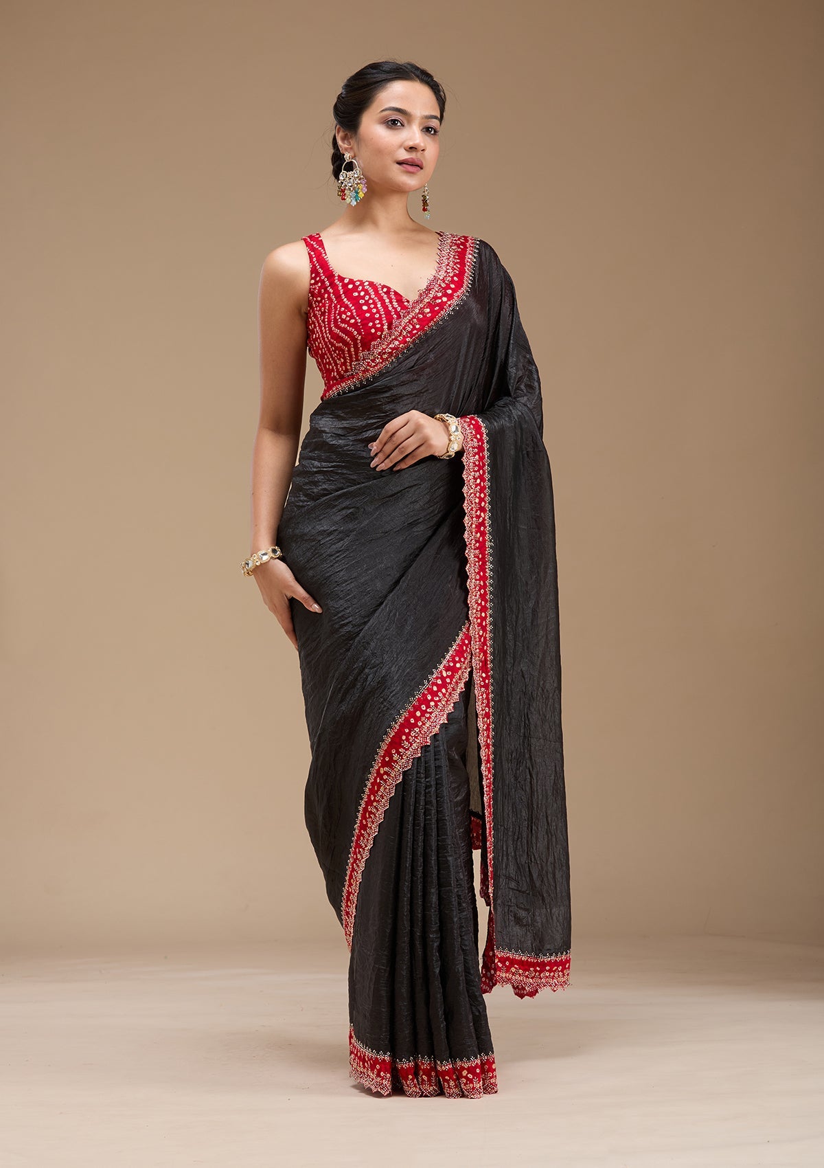 Black Printed Satin Saree