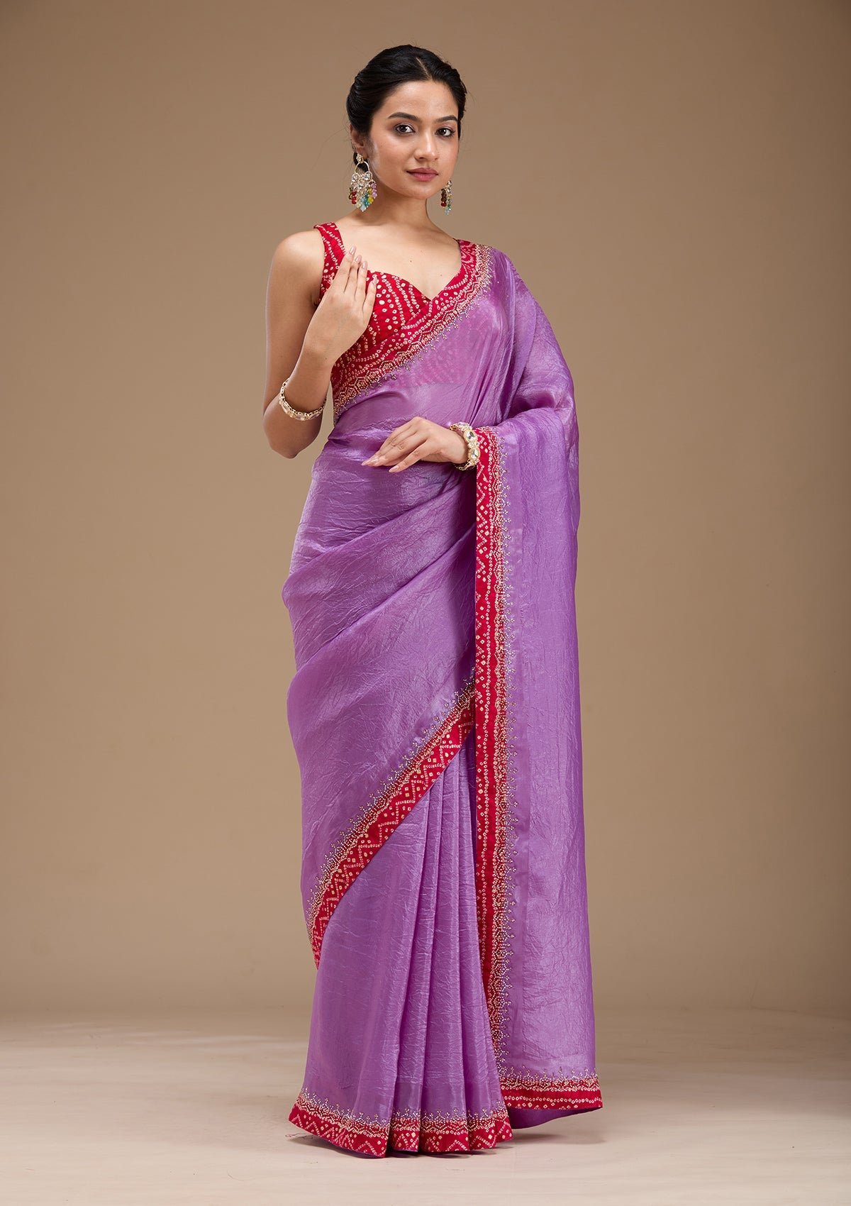 Lavender Printed Satin Saree