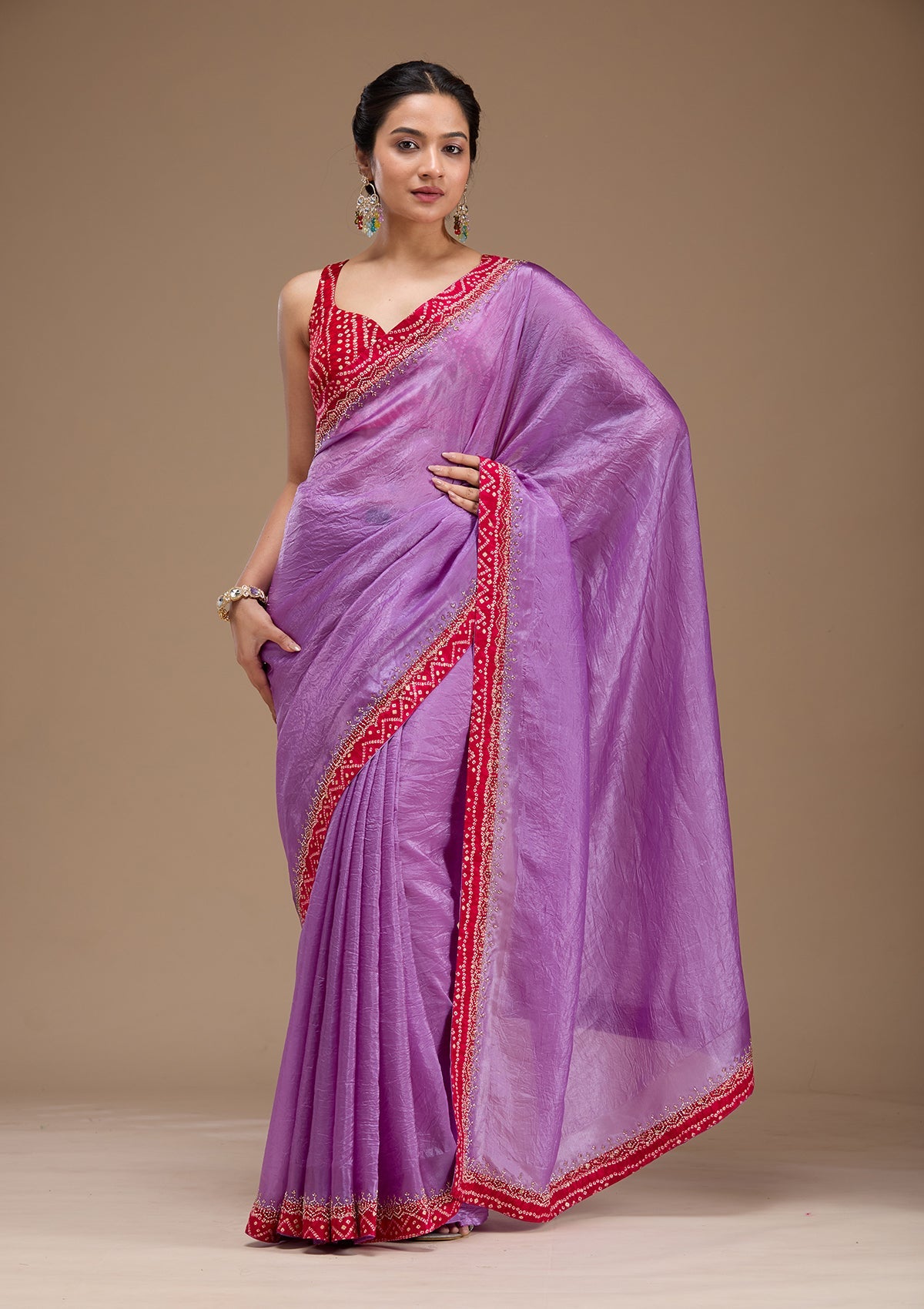 Lavender Printed Satin Saree