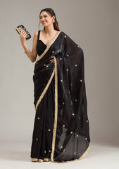 Black Stonework (Gold) Georgette Saree