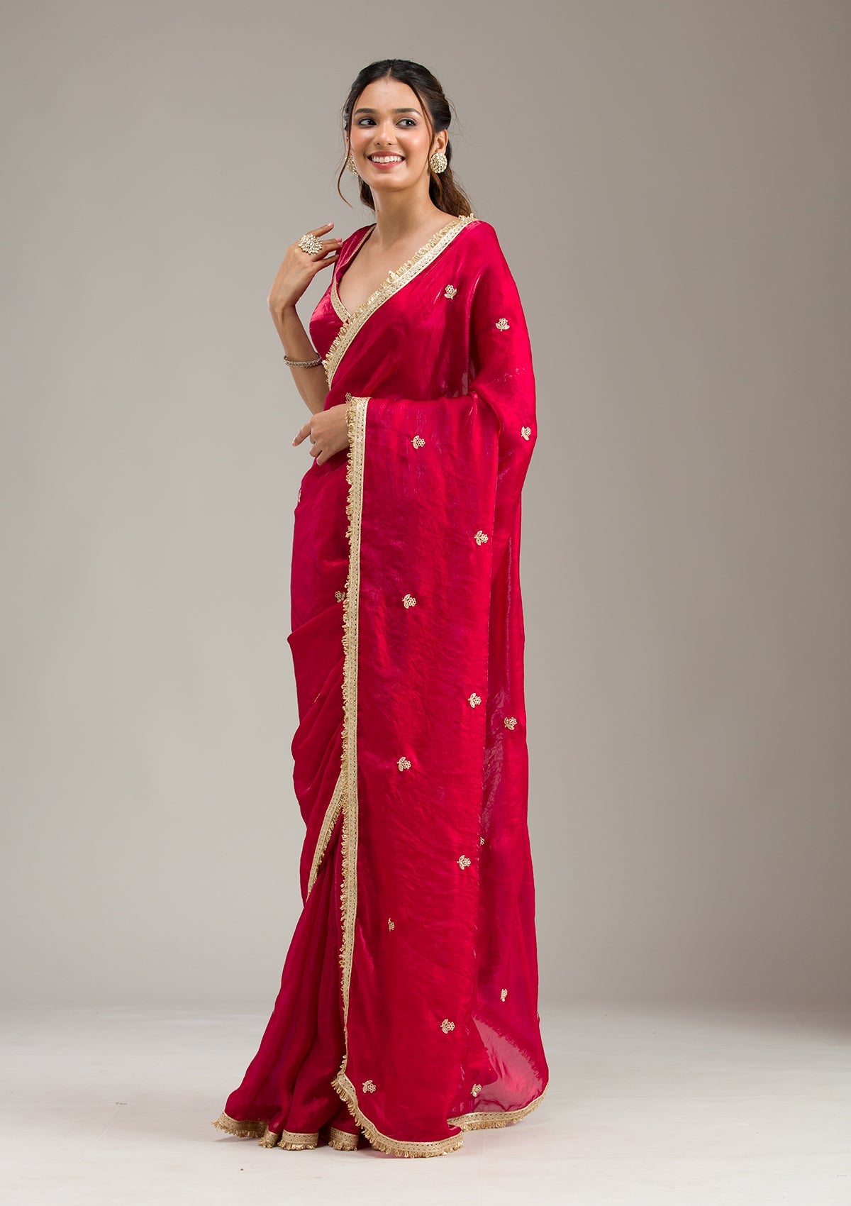 Maroon Zariwork Tissue Saree