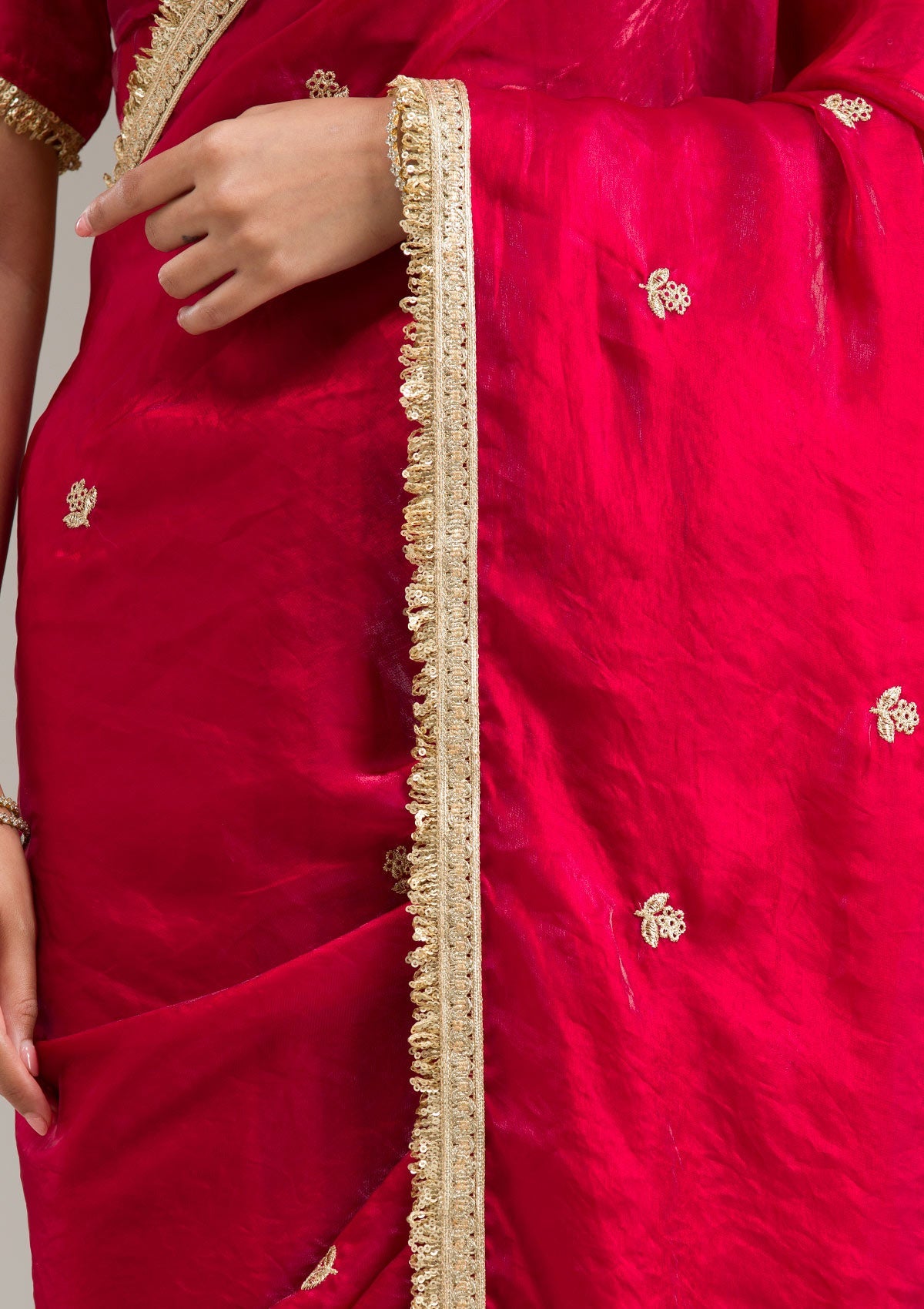 Maroon Zariwork Tissue Saree