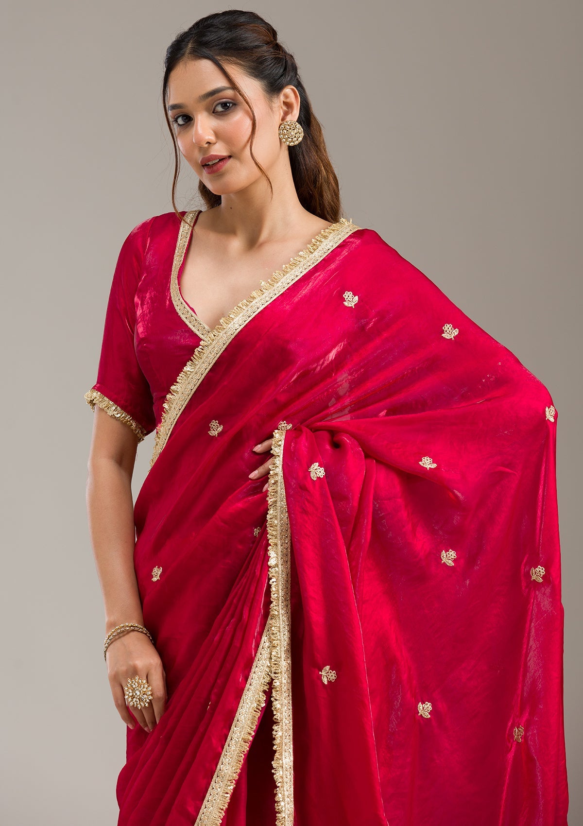 Maroon Zariwork Tissue Saree