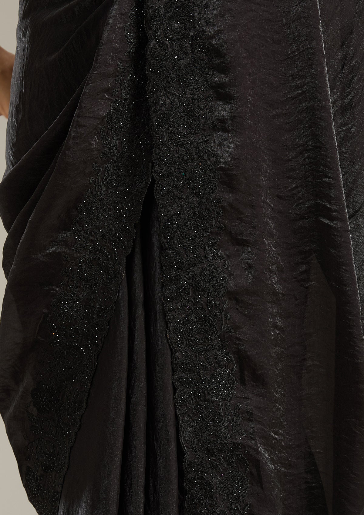 Black Threadwork Tissue Saree