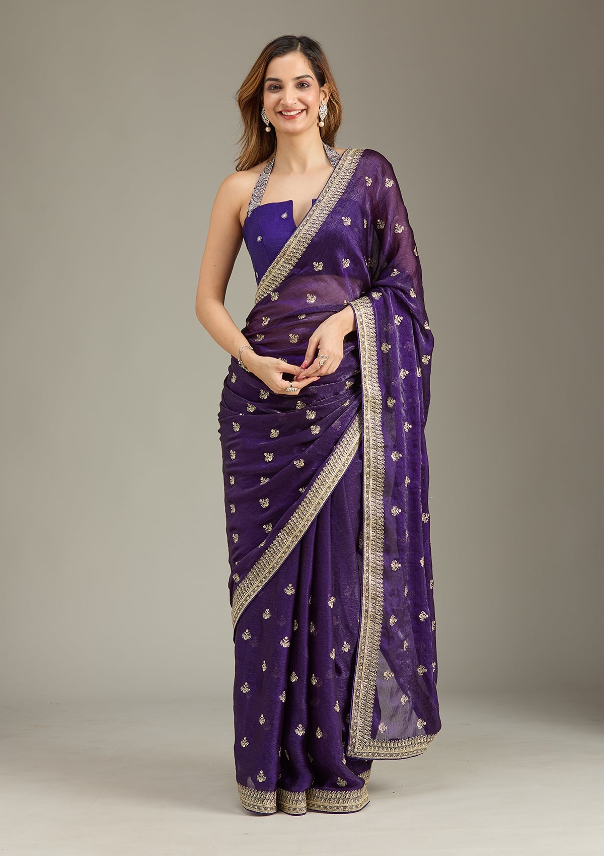 Purple Zariwork (Gold) Tissue Saree