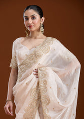 Light Peach Sequins Tissue Saree
