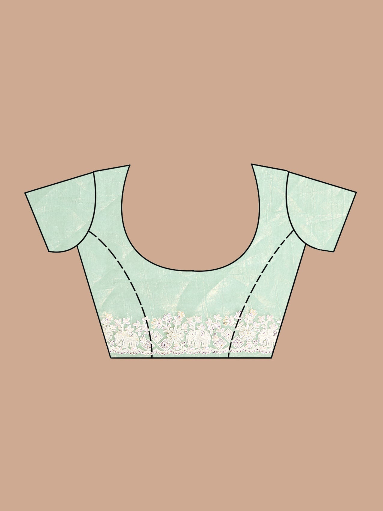 Sea Green Pearlwork Tissue Saree