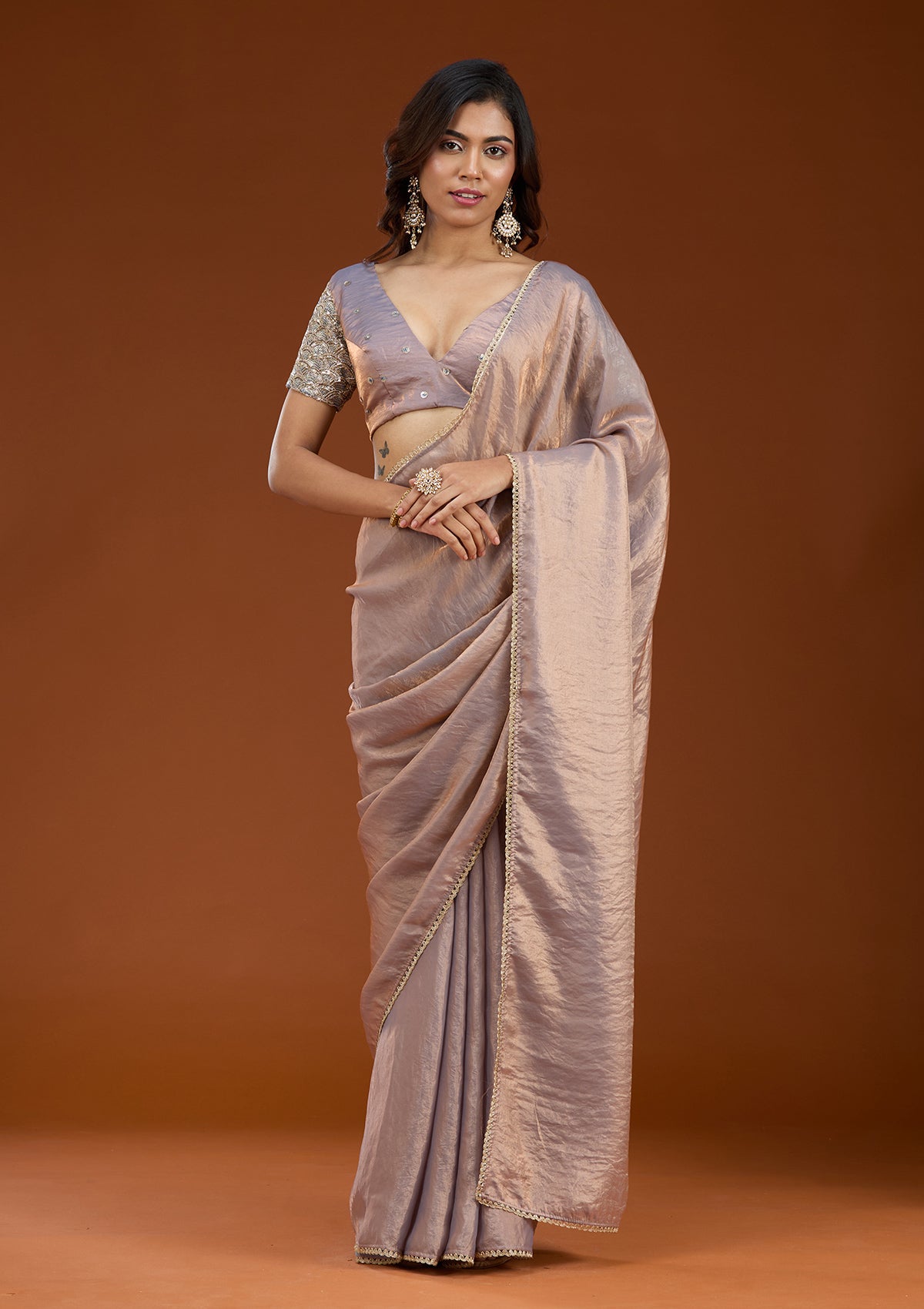 Grey Sequins Organza Saree