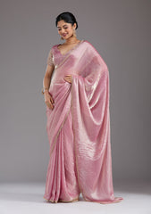 Onion Pink Sequins Organza Saree
