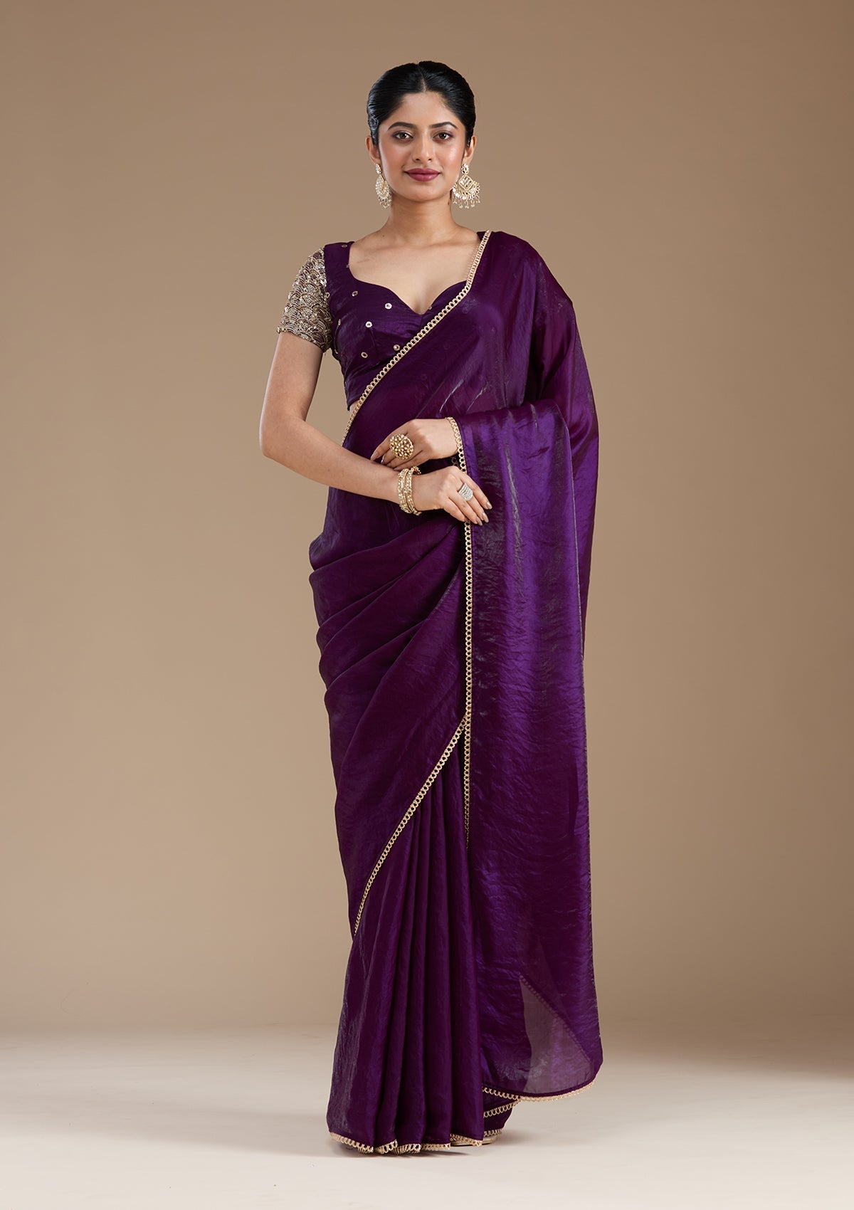 Purple Sequins Tissue Saree