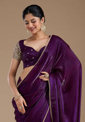 Purple Sequins Tissue Saree