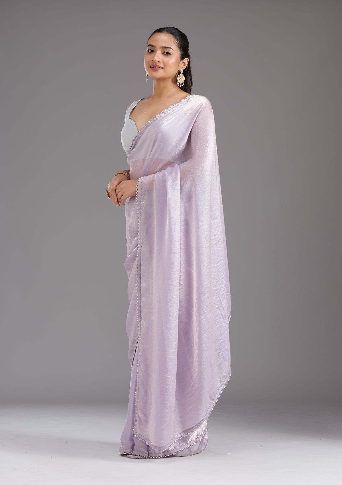 Lavender Pearlwork Tissue Saree