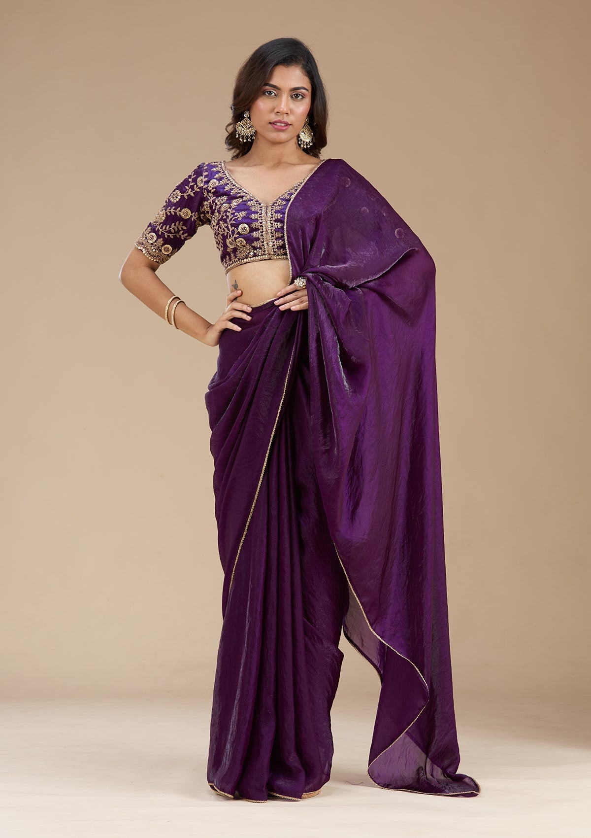 Purple Sequins Tissue Saree