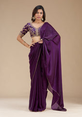 Purple Sequins Tissue Saree