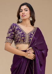 Purple Sequins Tissue Saree