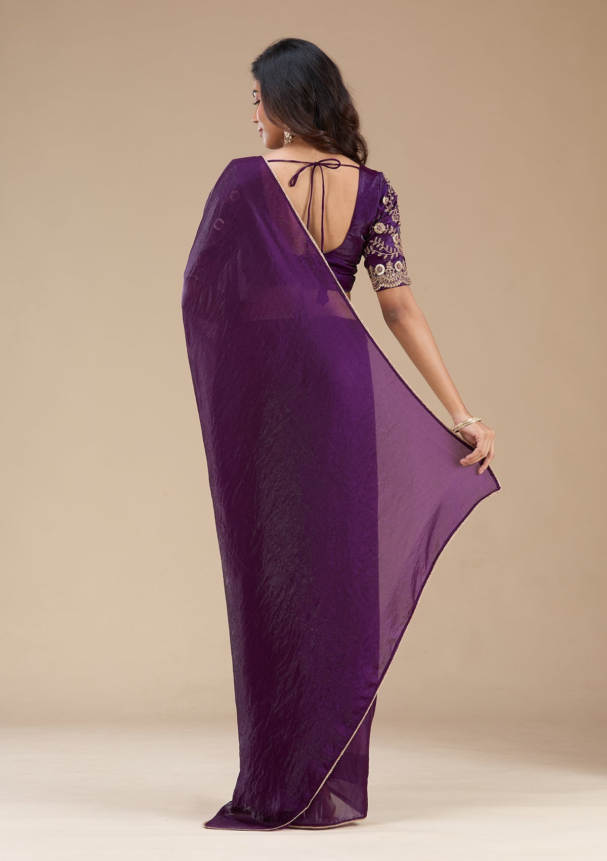 Purple Sequins Tissue Saree