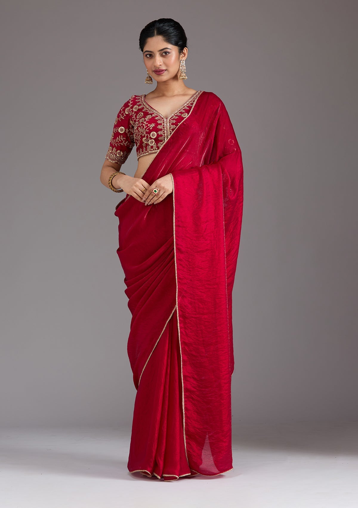 Rani Pink Sequins Tissue Saree