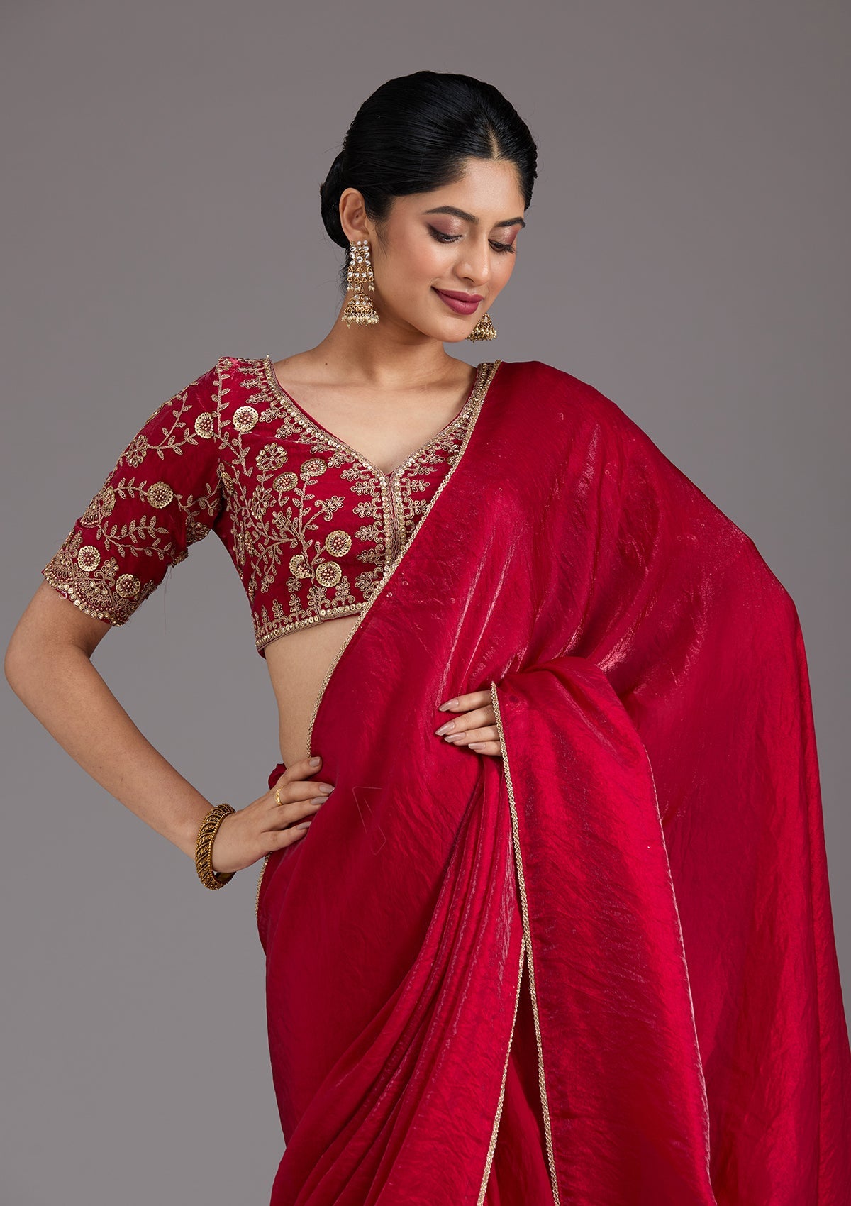 Rani Pink Sequins Tissue Saree