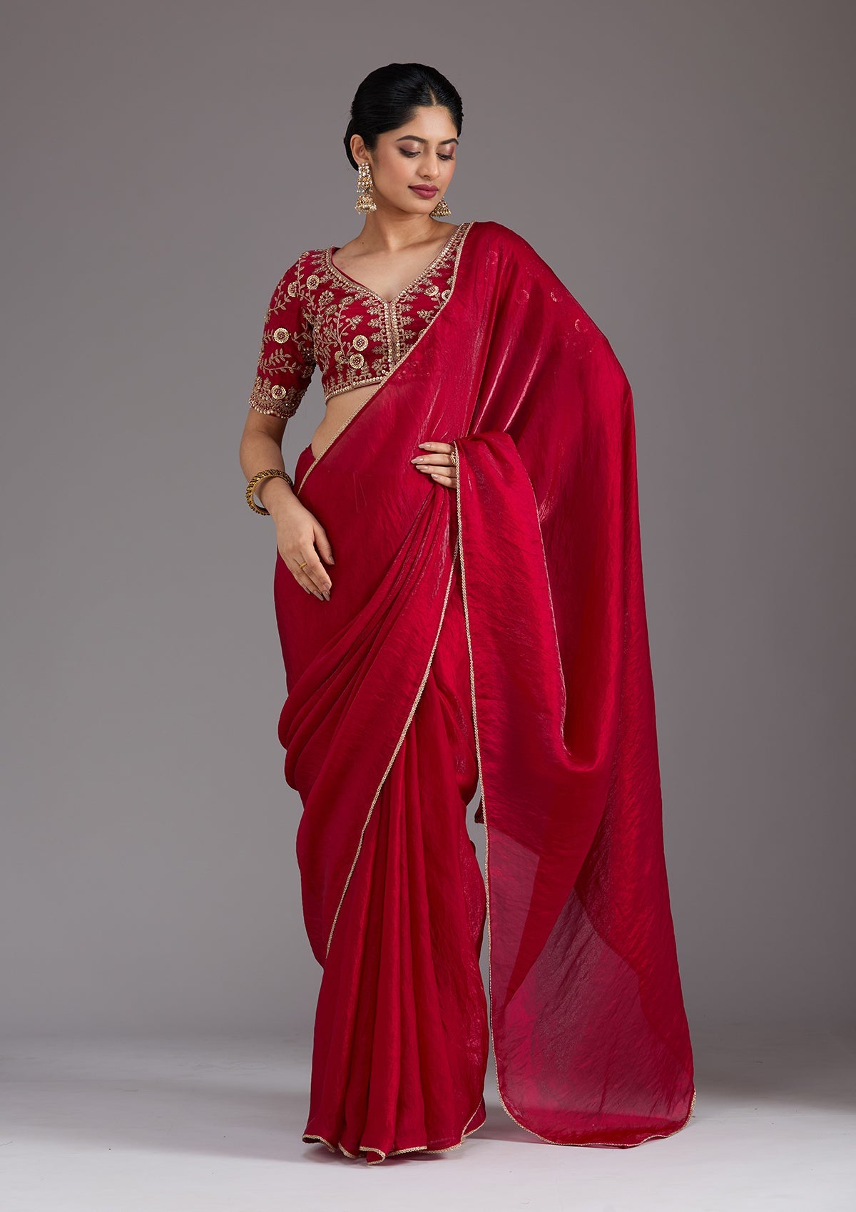Rani Pink Sequins Tissue Saree