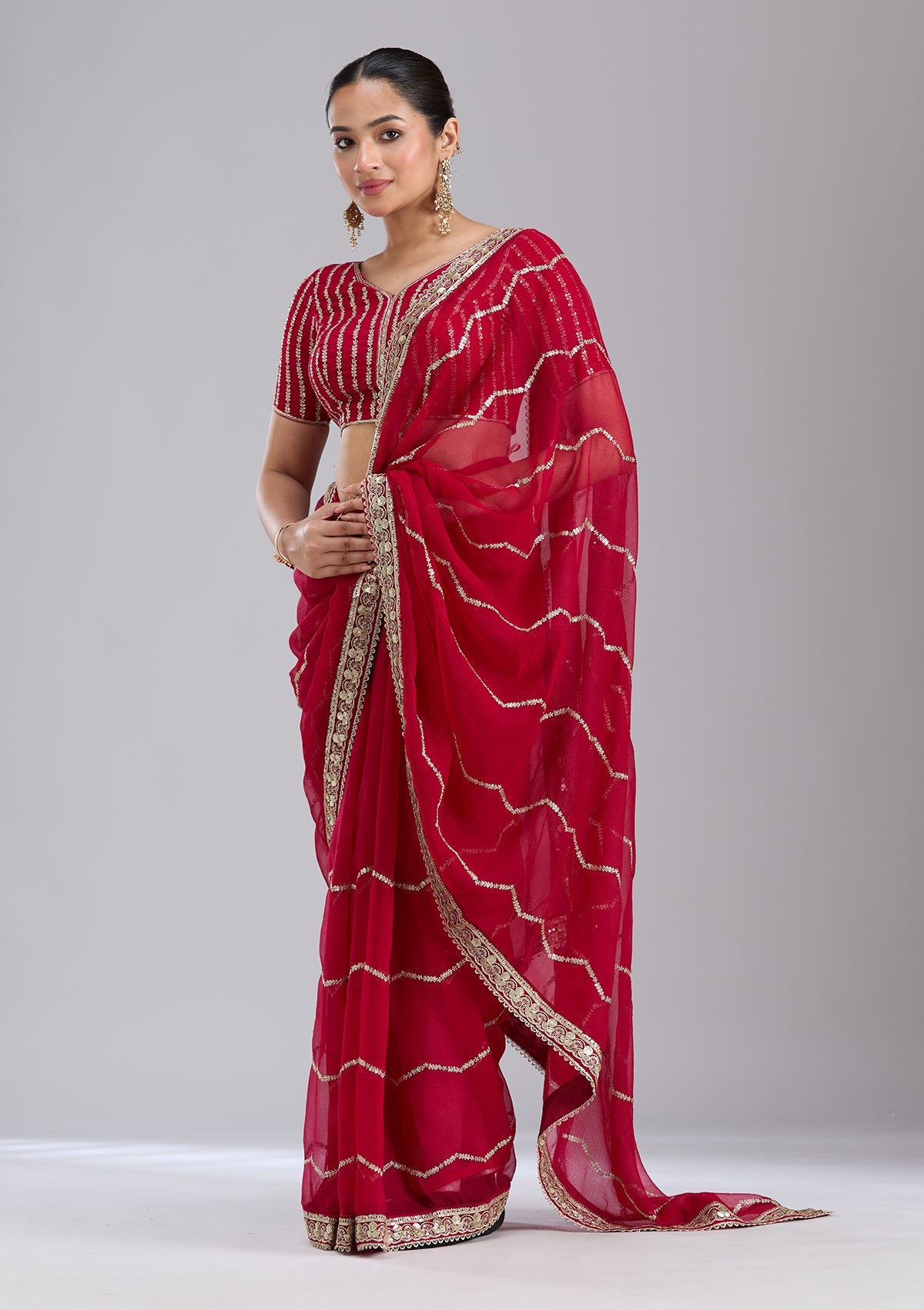 Rani Pink Sequins Georgette Saree