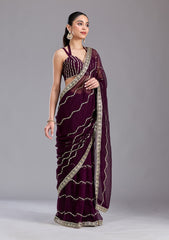 Wine Sequins Georgette Saree