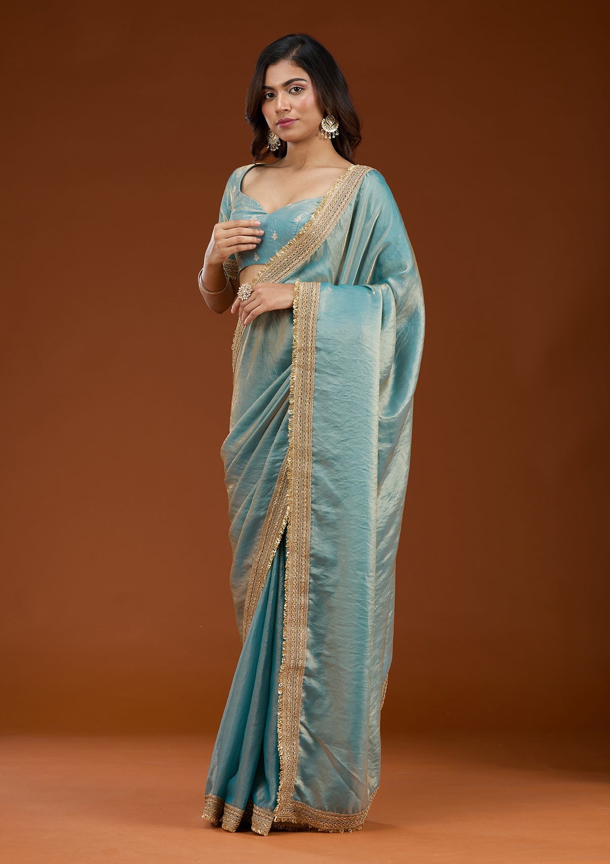 Blue Zariwork (Gold) Tissue Saree