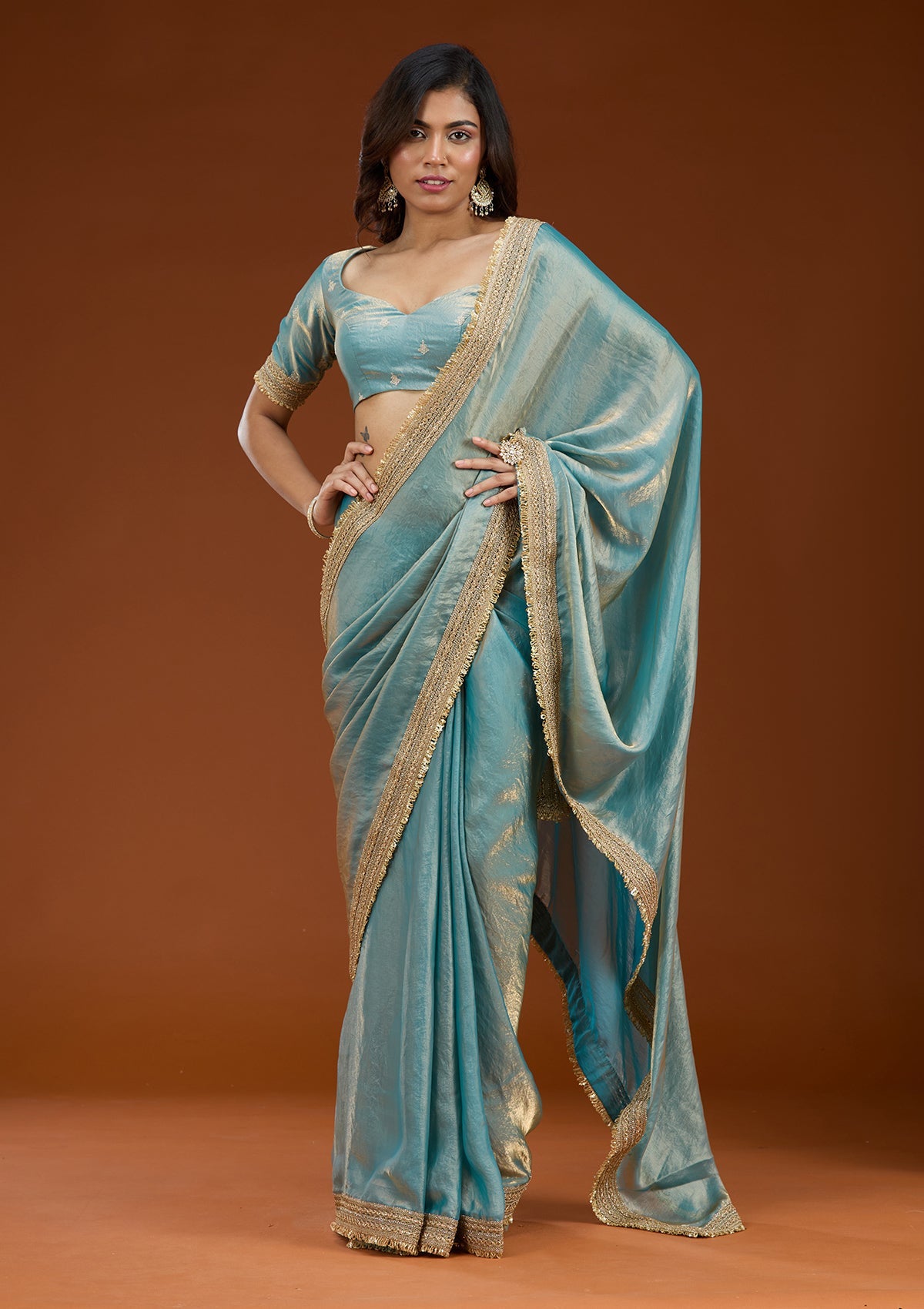 Blue Zariwork (Gold) Tissue Saree