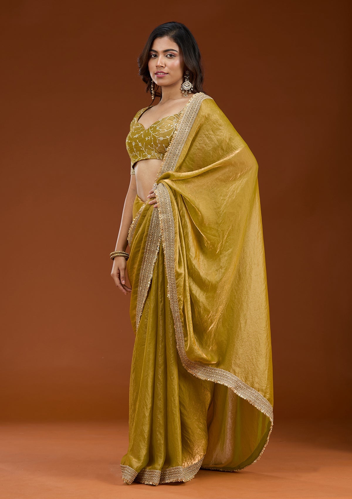 Mustard Zariwork (Gold) Tissue Saree