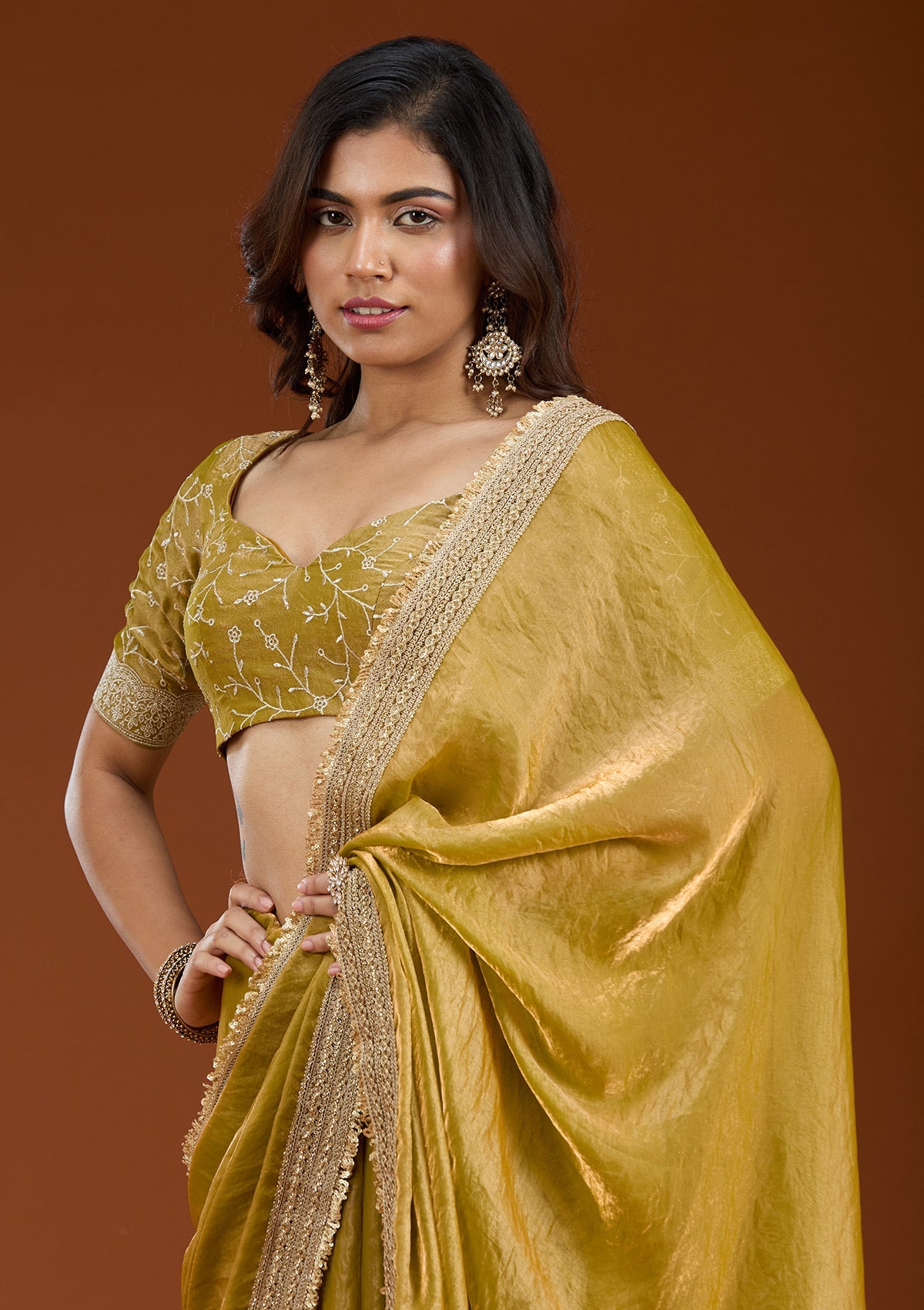 Mustard Zariwork (Gold) Tissue Saree