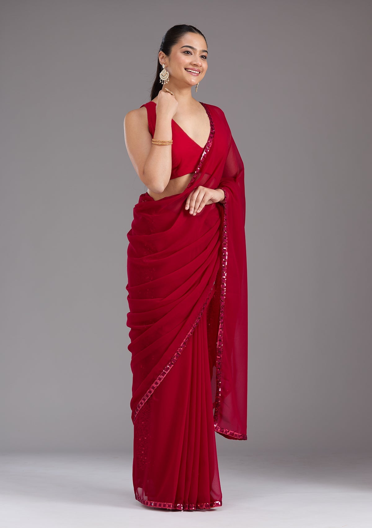 Maroon Sequins Georgette Saree
