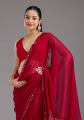 Maroon Sequins Georgette Saree