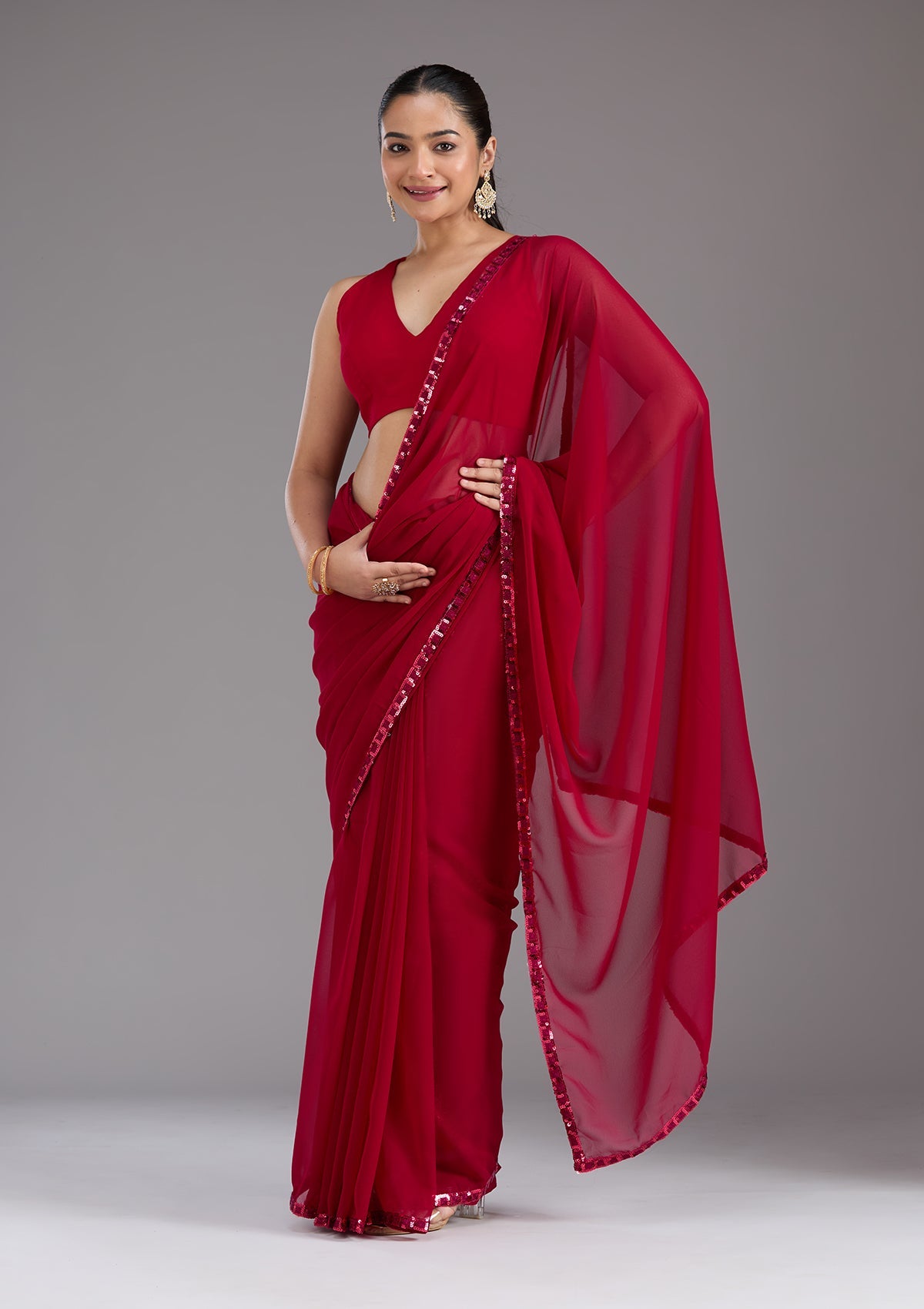 Maroon Sequins Georgette Saree