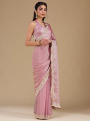 Onion Pink Zariwork (Gold) Tissue Saree