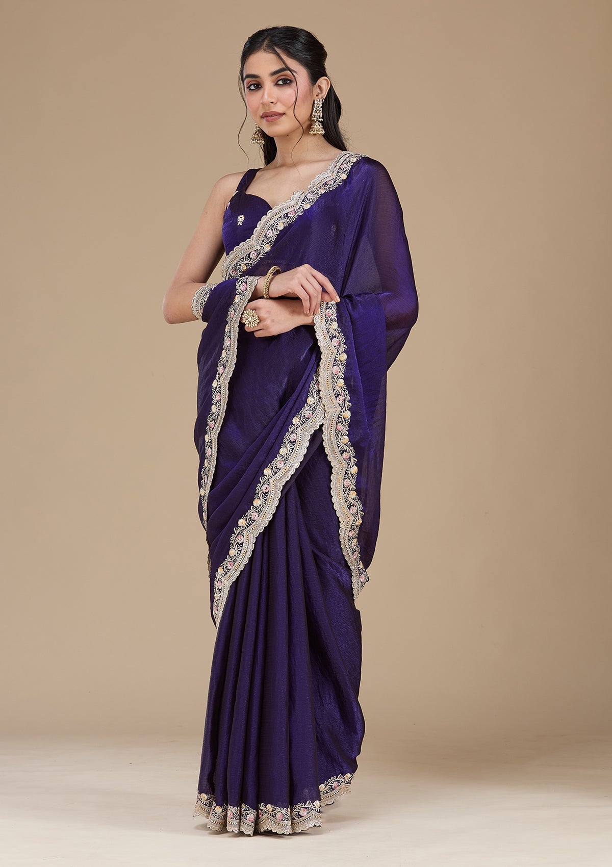 Purple Zariwork (Gold) Tissue Saree