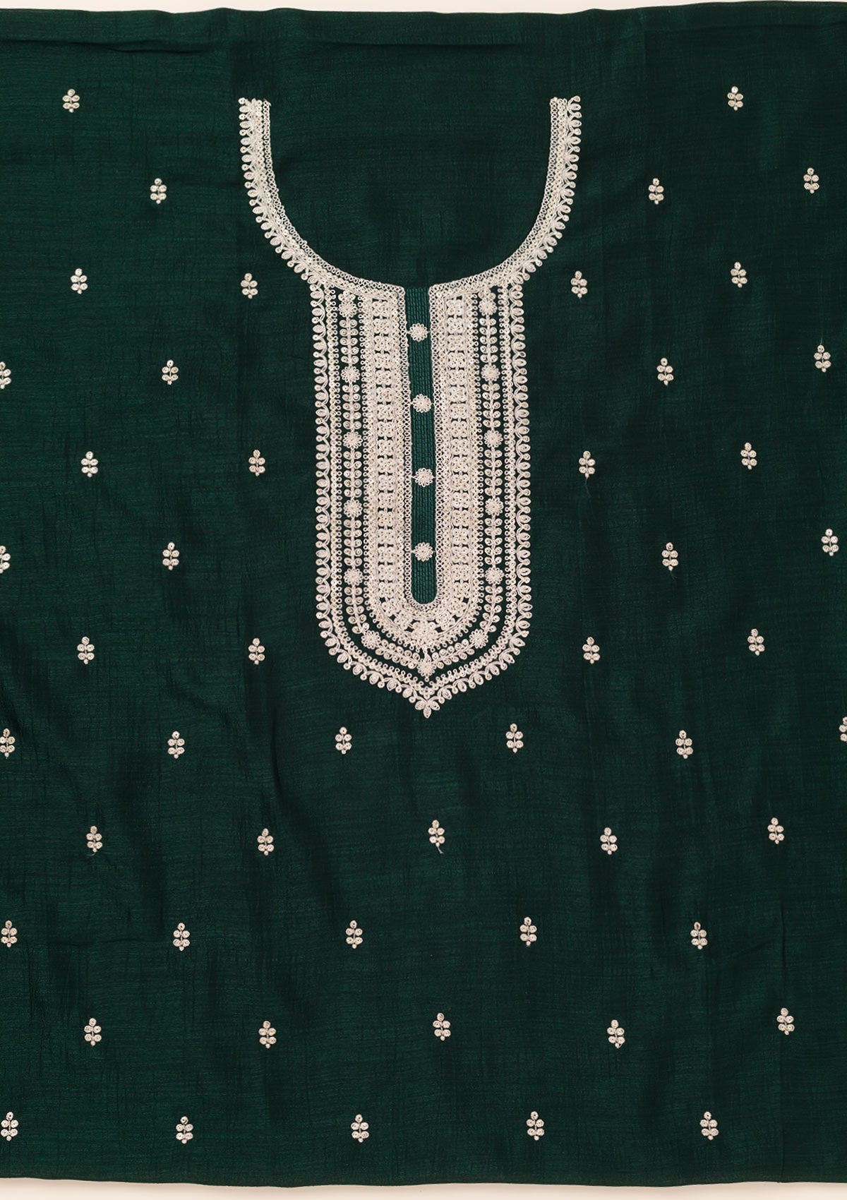 Bottle Green Zariwork Art Silk Unstitched Salwar Suit