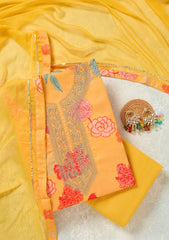 Yellow Zariwork (Gold) Cotton Unstitched Salwar Suit