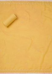 Yellow Thread Embroidery Semi Crepe Unstitched Salwar Suit