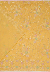 Yellow Thread Embroidery Semi Crepe Unstitched Salwar Suit