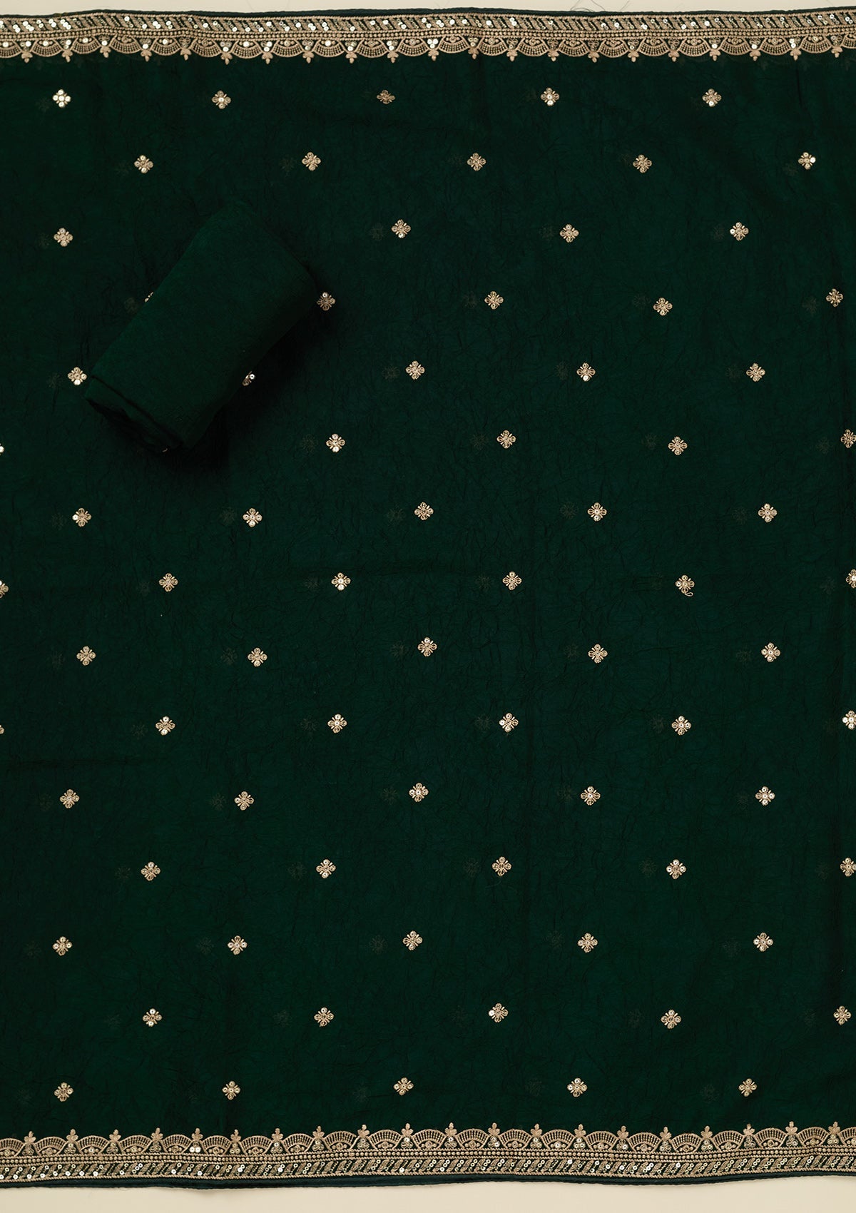 Bottle Green Threadwork Georgette Unstitched Salwar Suit